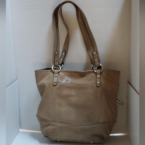 B Makowsky Taupe Leather Bag Shoulder Handbag Purse Tote Satchel Women's Woman's - Picture 2 of 15